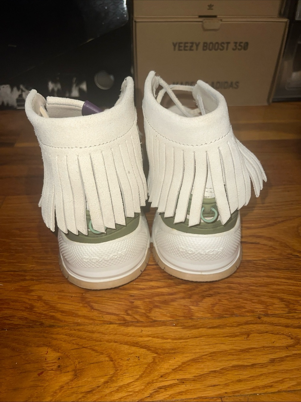 Coach cream  Fringe High-Top Sneakers with Olive accent - Picture 3 of 12